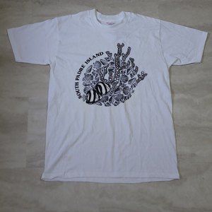 Vintage NWT South Padre Island Coral Reef Fish Graphic White Textile Prints Tee